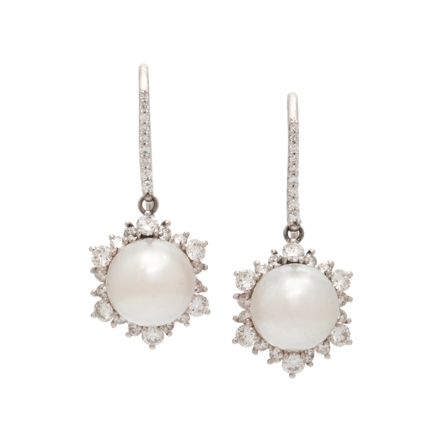 MIKIMOTO, CULTURED PEARL AND DIAMOND EARRINGS