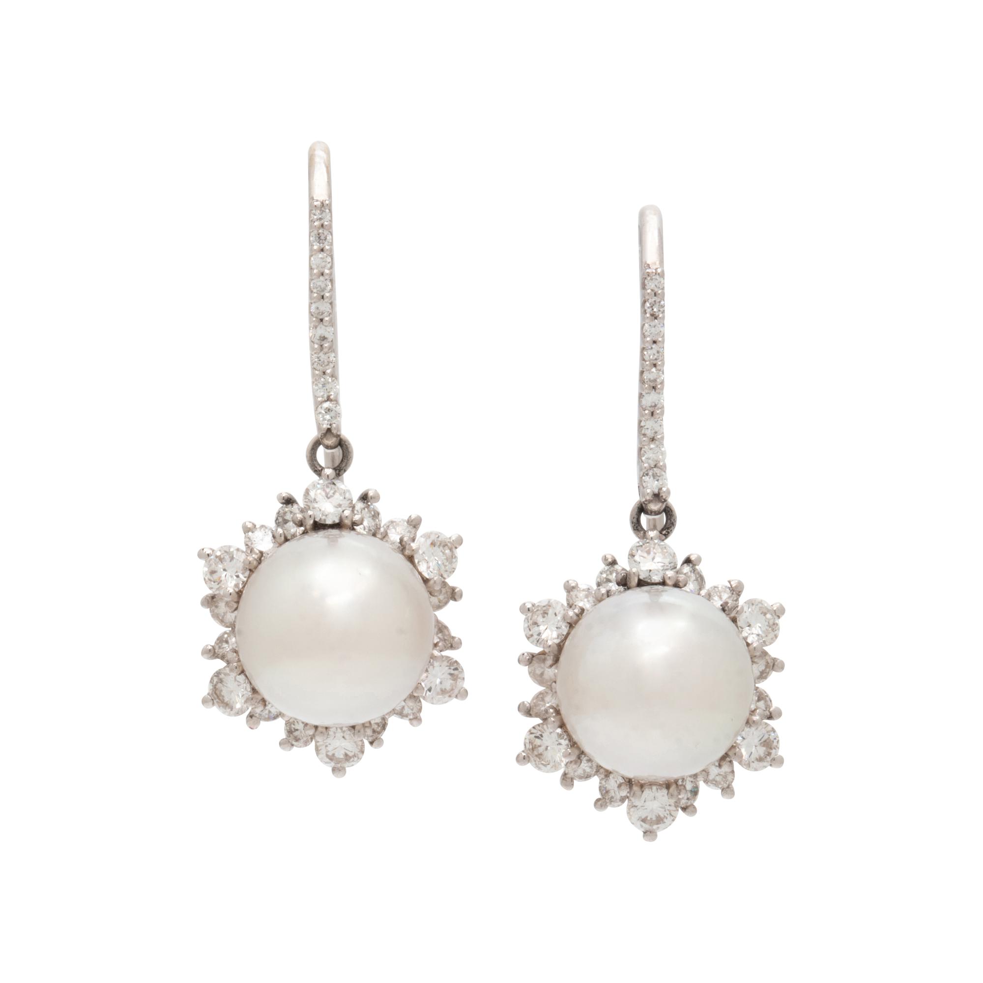 MIKIMOTO, CULTURED PEARL AND DIAMOND EARRINGS