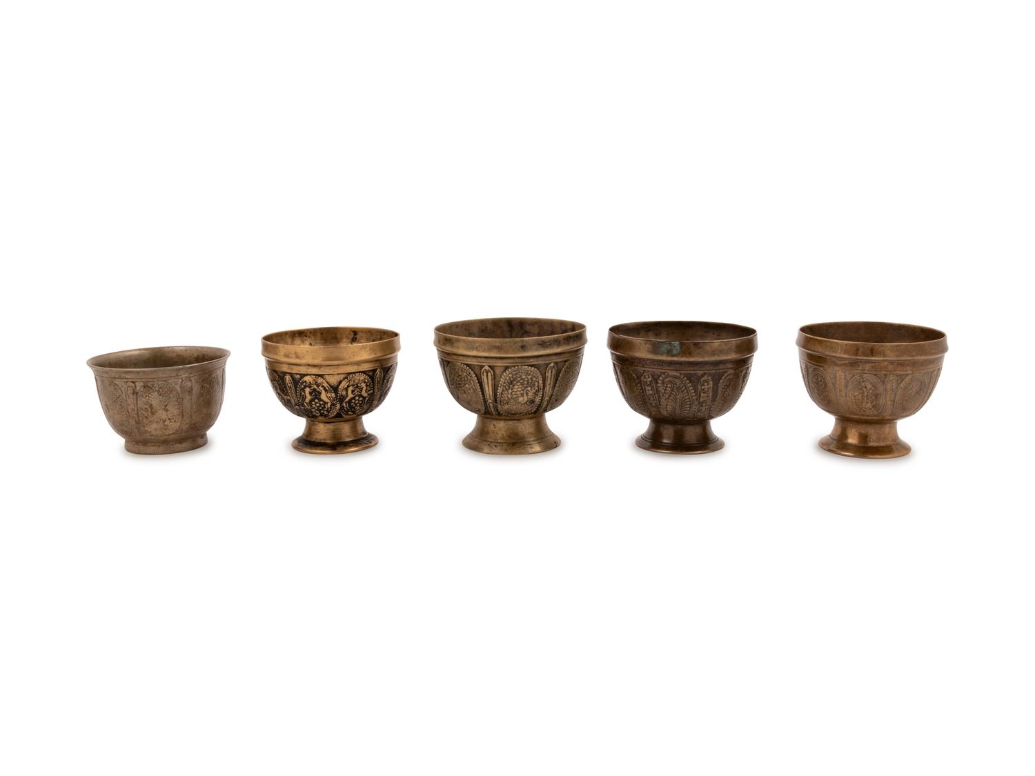 Five Nepalese Batuka Bronze Ceremonial Bowls