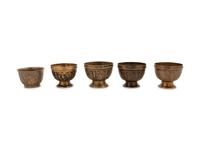 Five Nepalese Batuka Bronze Ceremonial Bowls