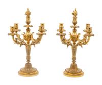 A Pair of Empire Style Gilt Bronze Six-Light Candelabra