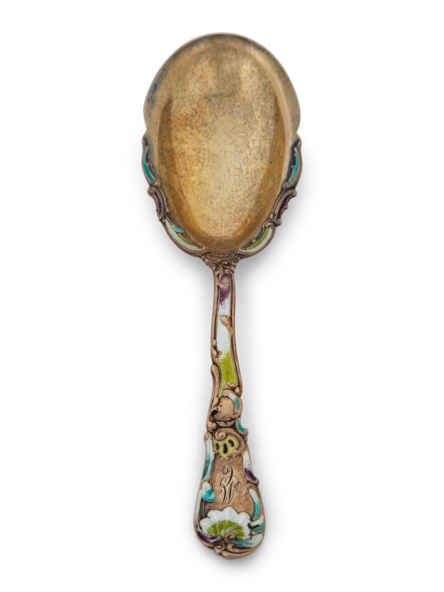 Twelve American Vermeil Silver and Enamel Strawberry Forks and Serving Spoon — GORHAM MFG., PROVIDENCE, RI