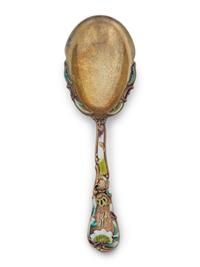Twelve American Vermeil Silver and Enamel Strawberry Forks and Serving Spoon — GORHAM MFG., PROVIDENCE, RI