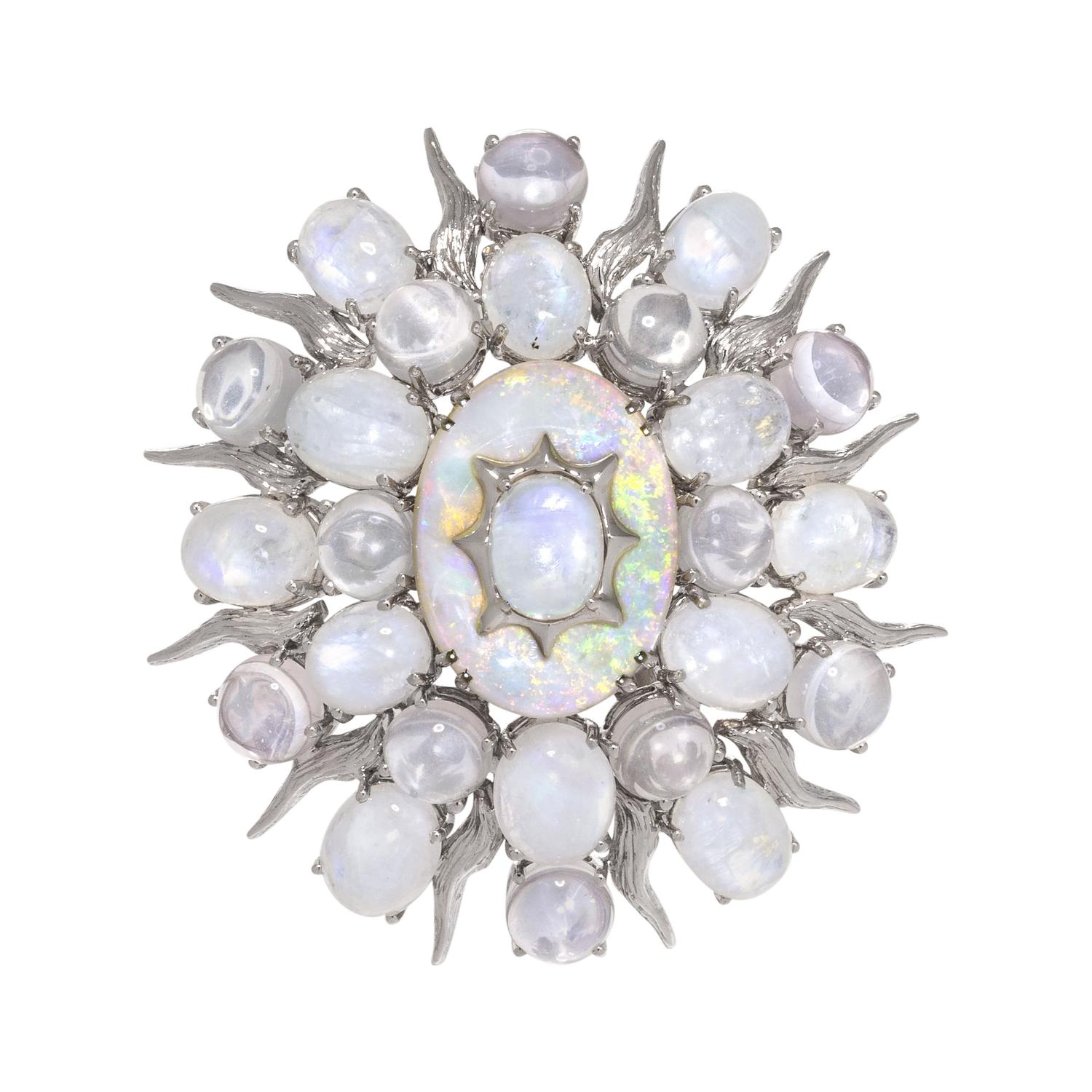 TONY DUQUETTE, MOONSTONE AND OPAL PENDANT/BROOCH