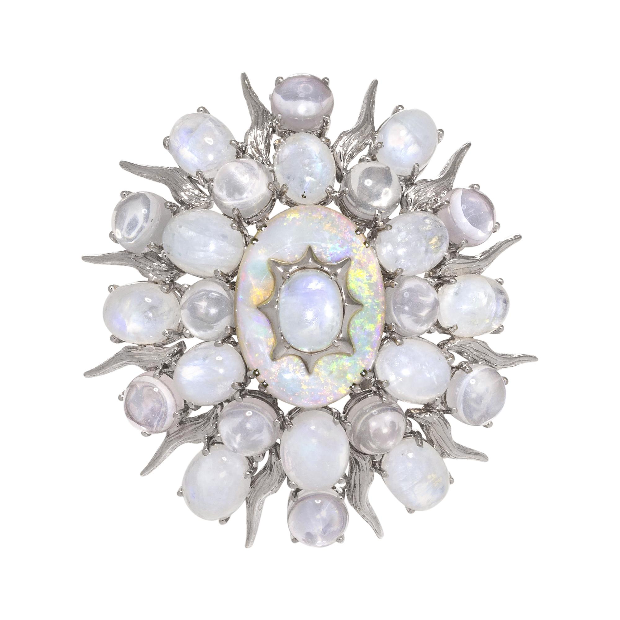 TONY DUQUETTE, MOONSTONE AND OPAL PENDANT/BROOCH