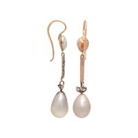 RUSSIAN, NATURAL PEARL AND DIAMOND EARRINGS