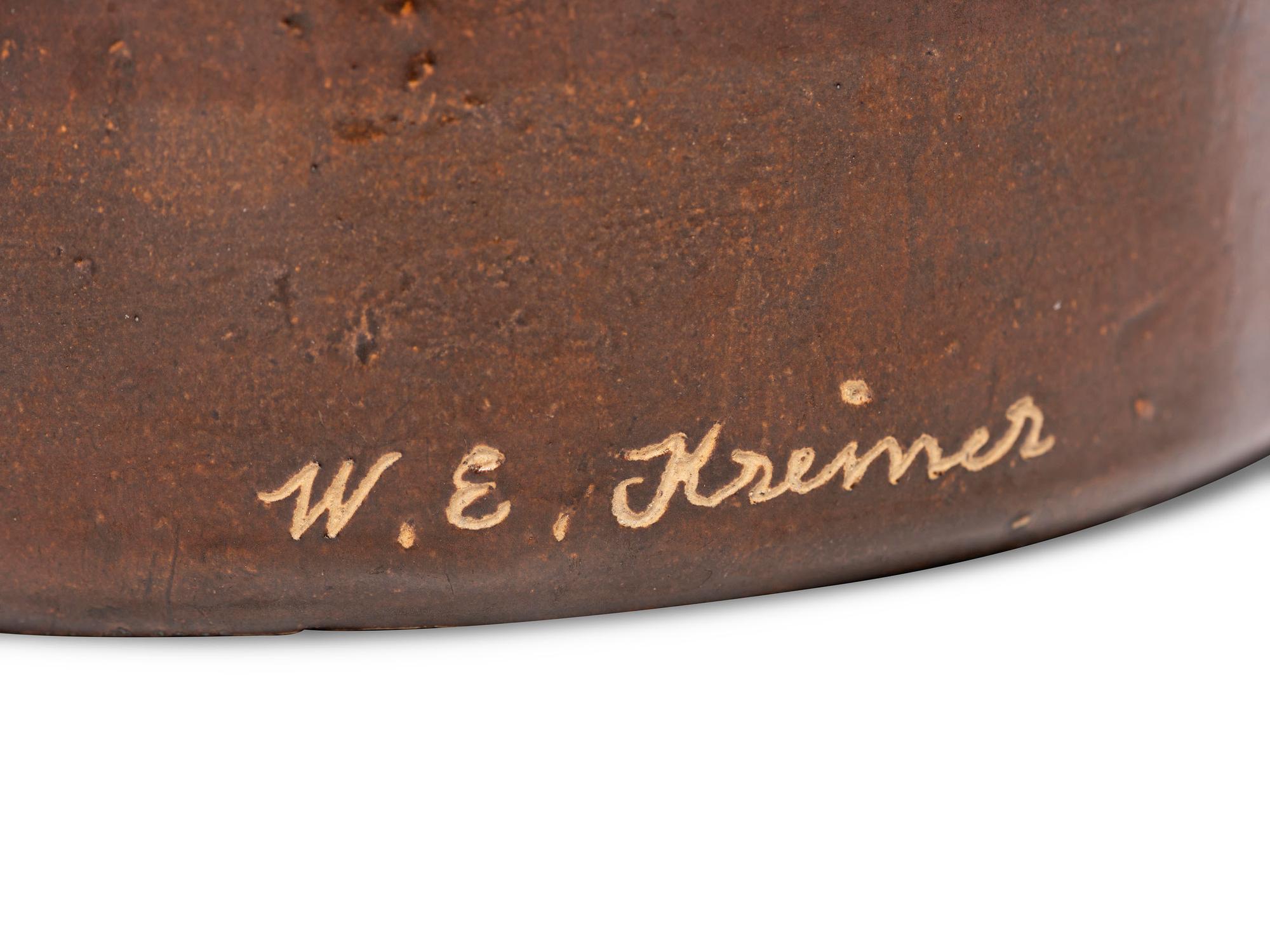 A Rare W.E. Kreiner Signed Harvest Jug with Lizard Handle