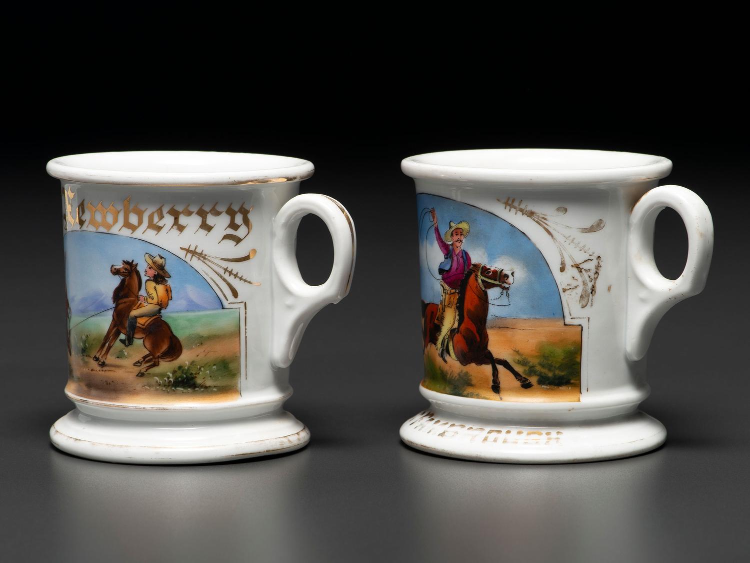 Two Cowboy's Porcelain Occupational Shaving Mugs