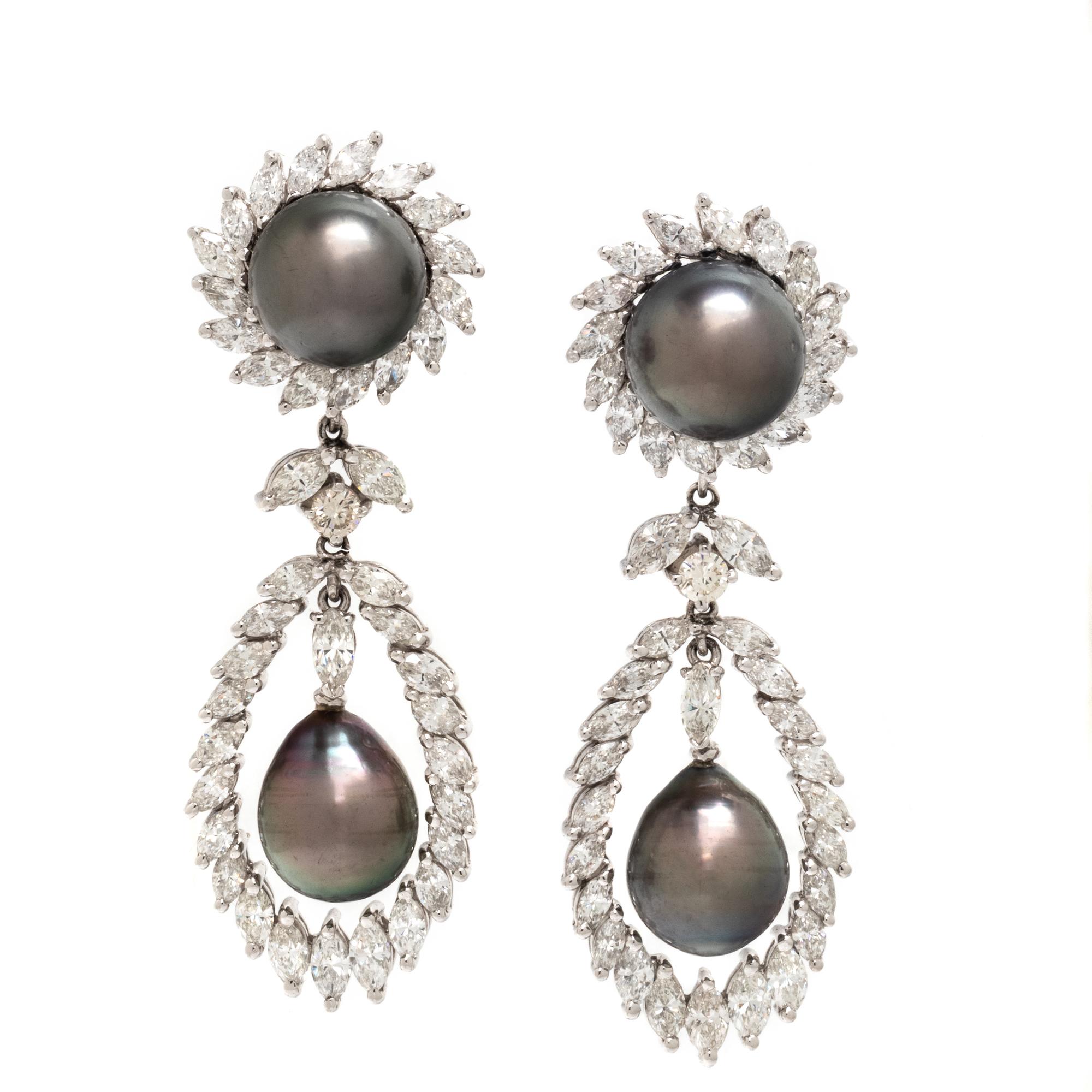 DIAMOND AND GRAY CULTURED PEARL CONVERTIBLE EARRINGS