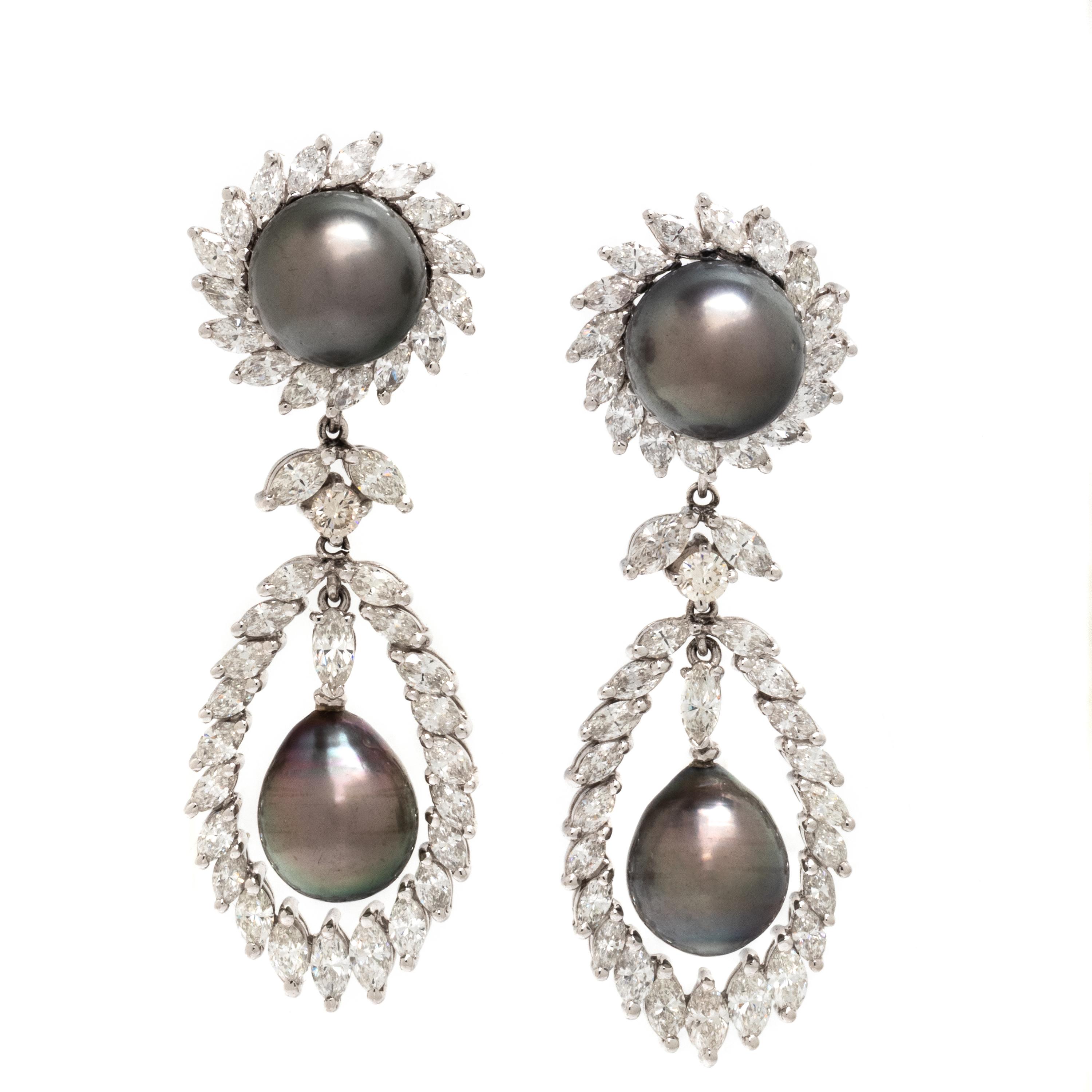 DIAMOND AND GRAY CULTURED PEARL CONVERTIBLE EARRINGS