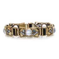 ARTS & CRAFTS, YELLOW GOLD, MOONSTONE, SAPPHIRE AND ONYX BRACELET