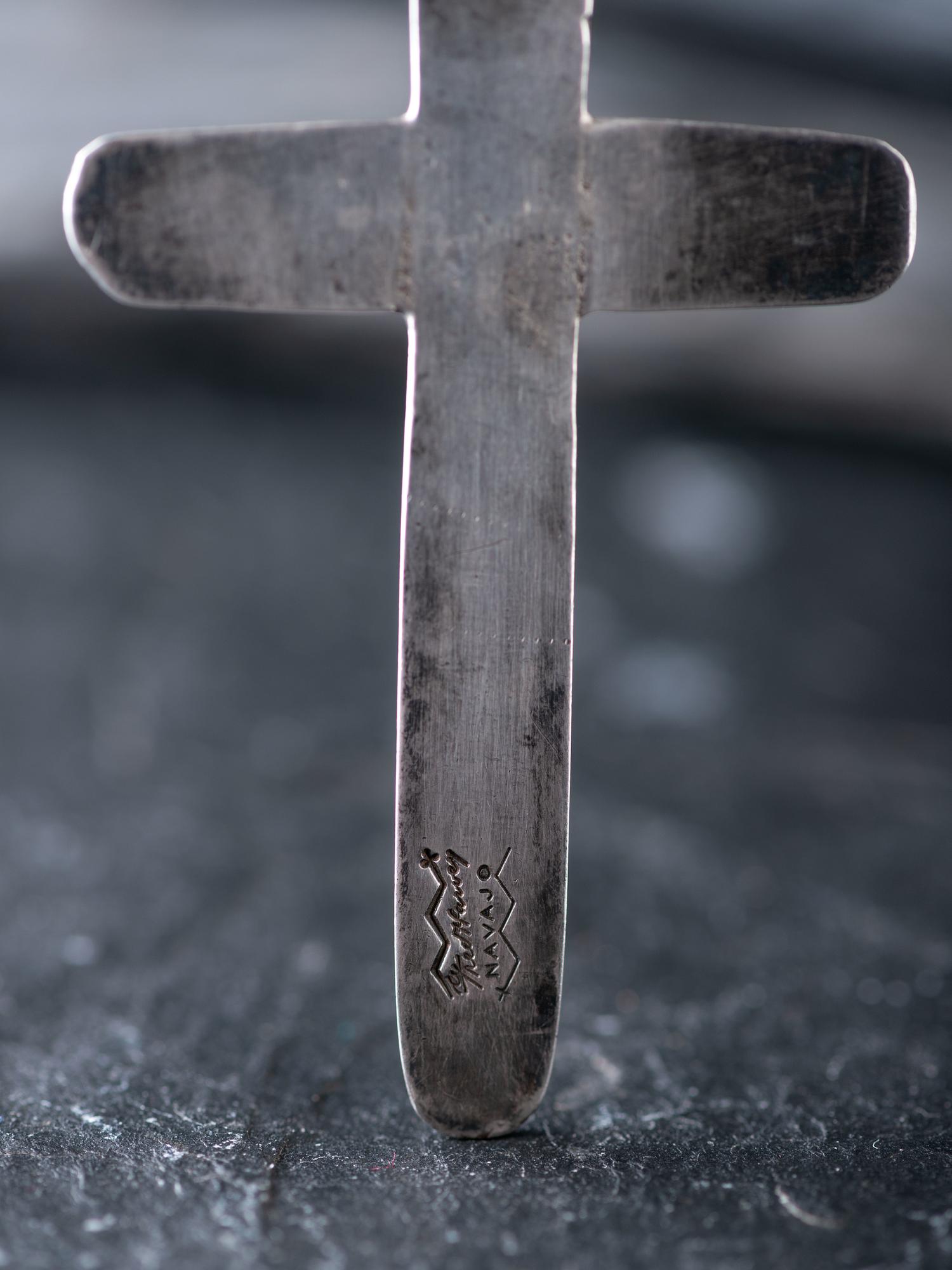 Navajo Stamped Silver and Turquoise Cross