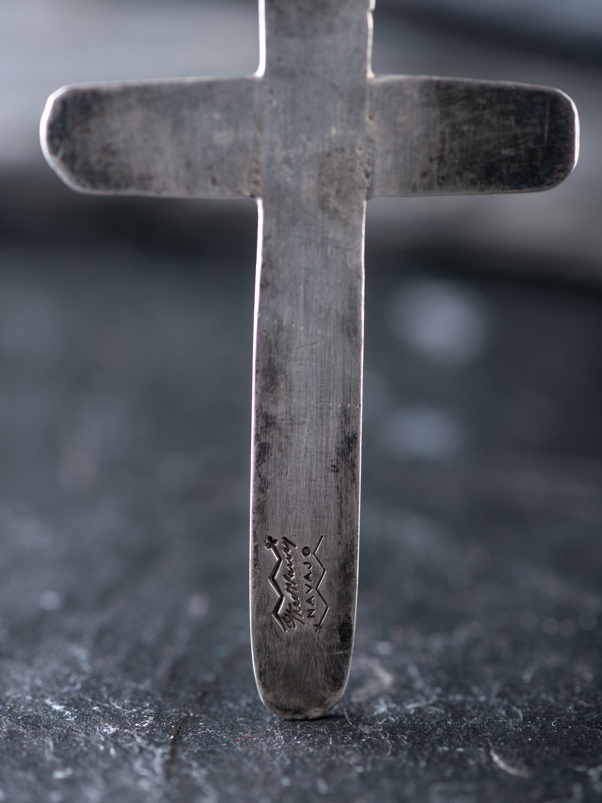 Navajo Stamped Silver and Turquoise Cross