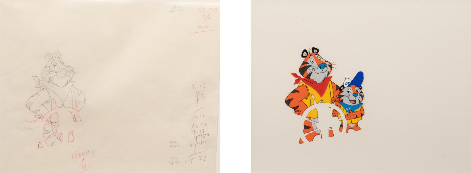 Kellogg’s Frosted Flakes Tony the Tiger TV Commercial Production Cel and Animation Drawing.
