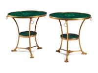 A Pair of Neoclassical Gilt Bronze and Malachite Guéridons
