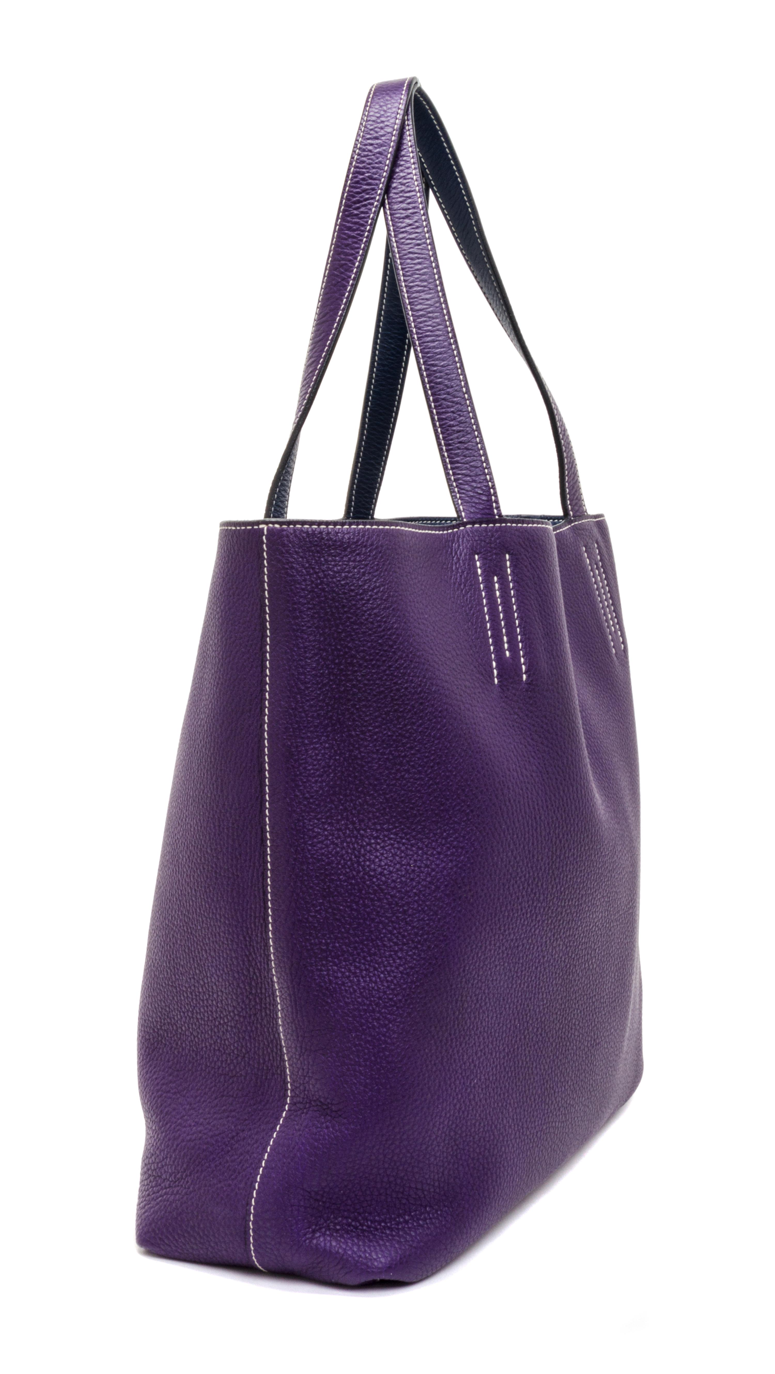 An Hermes Bleu/Violet 45cm Taurillon Clemence Double Sens Tote, 17.5" x 15.5" x 5".