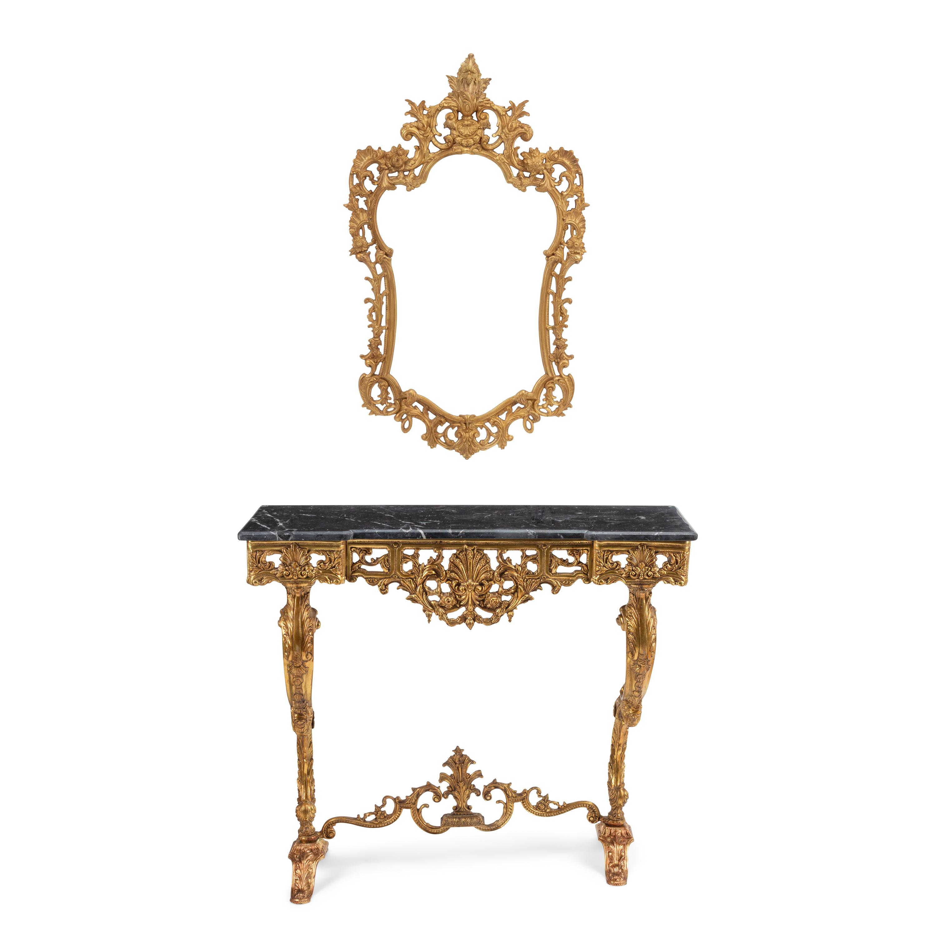 A Louis XV Style Gilt Bronze Console Table and Mirror