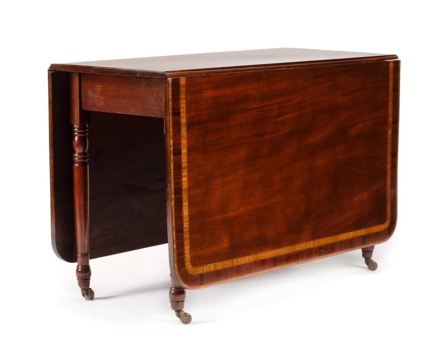 A George III Mahogany Drop-Leaf Dining Table Height 29 x length 66 (fully extended) x depth 42 inches. — EARLY 19TH CENTURY