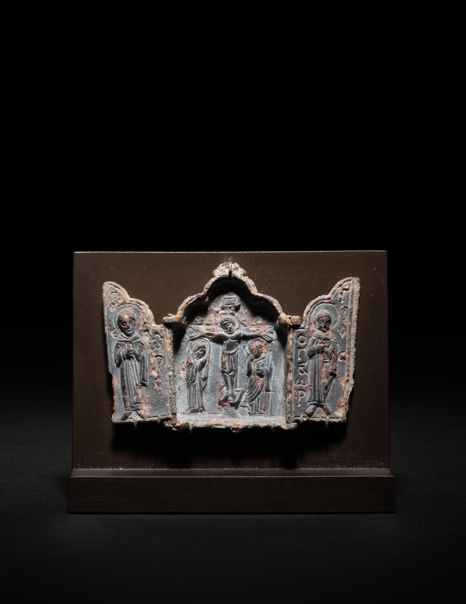 A Byzantine Lead Triptych with a Crucifixion Scene