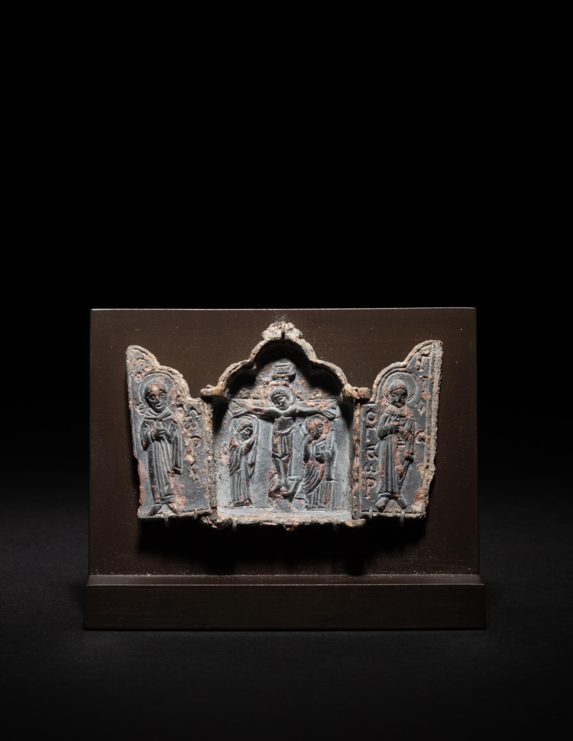 A Byzantine Lead Triptych with a Crucifixion Scene