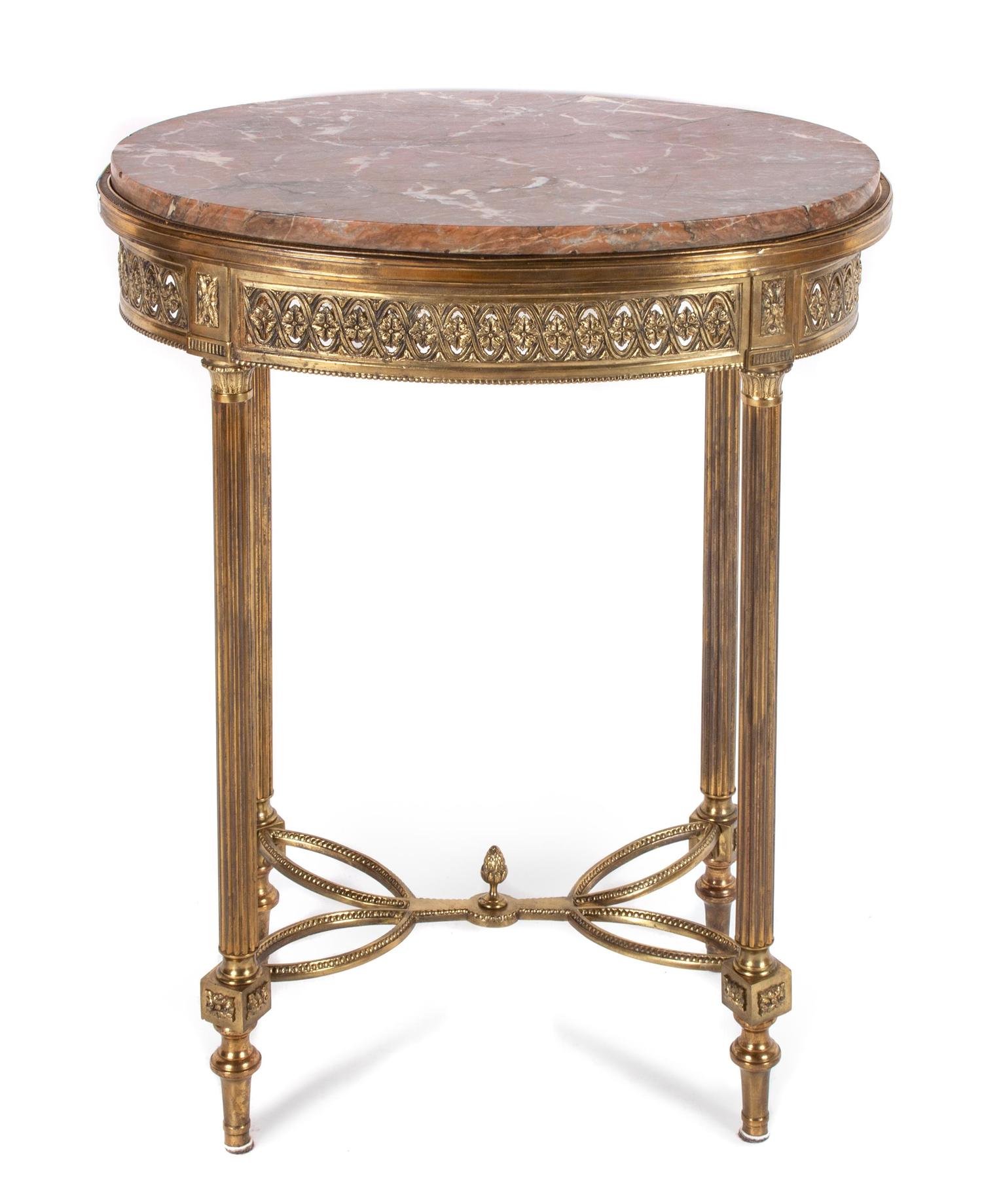 Louis XVI Style Brass Mounted and Marble Top Oval Side Table