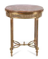 Louis XVI Style Brass Mounted and Marble Top Oval Side Table