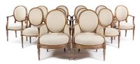 A Set of Twelve Louis XVI Style Dining Chairs Height of tallest 38 1/2 inches. — LATE 19TH/EARLY 20TH CENTURY