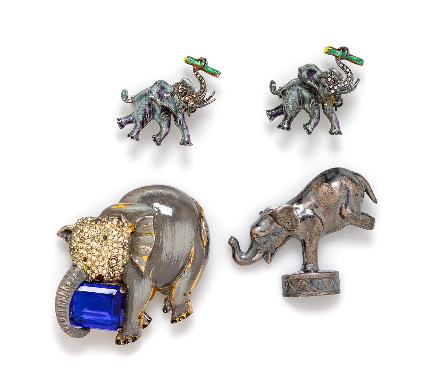 A Group of Four Elephant Brooches, 1930-60s
