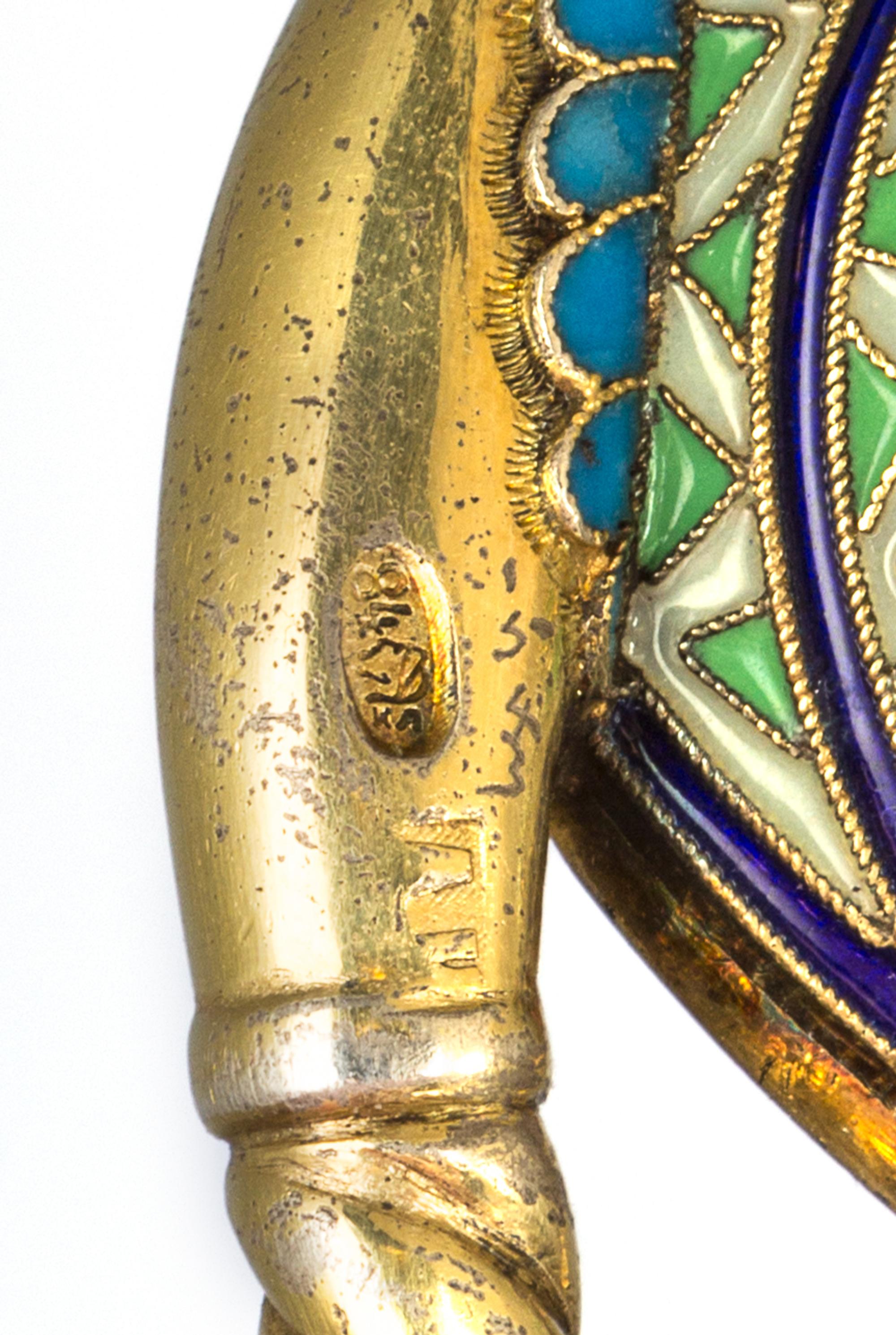 A Russian Silver-Gilt and Enamel Caddy Spoon, Mark of Antip Kuzmichev, kokoshnik mark of Ivan Lebedkin, Moscow, late 19th century, havi