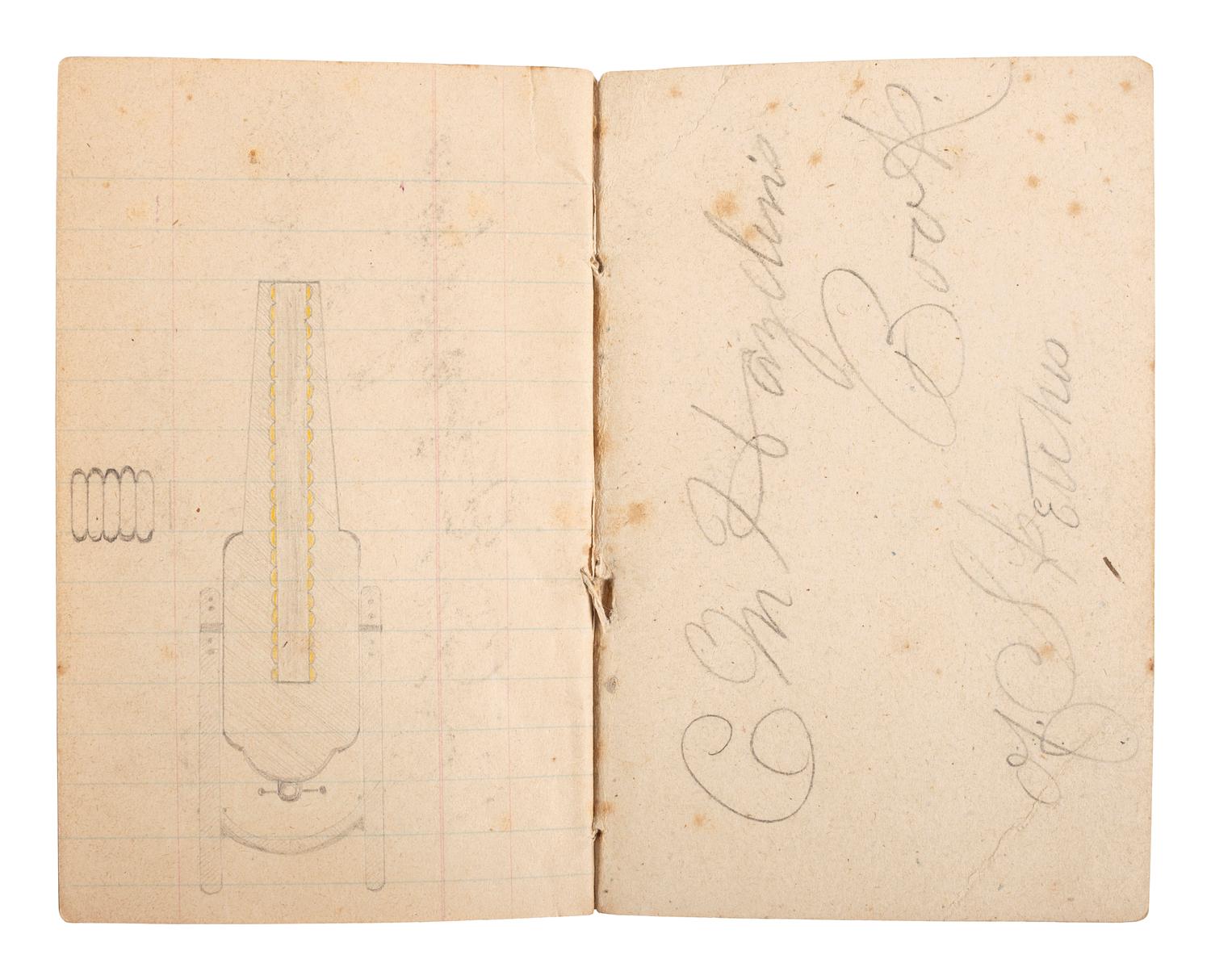 [SCIENCE & TECHNOLOGY]. Charles M. Hayden (1845-1934) archive featuring a patent model for a gun mount with associated photographs, letters, and sketchbook.