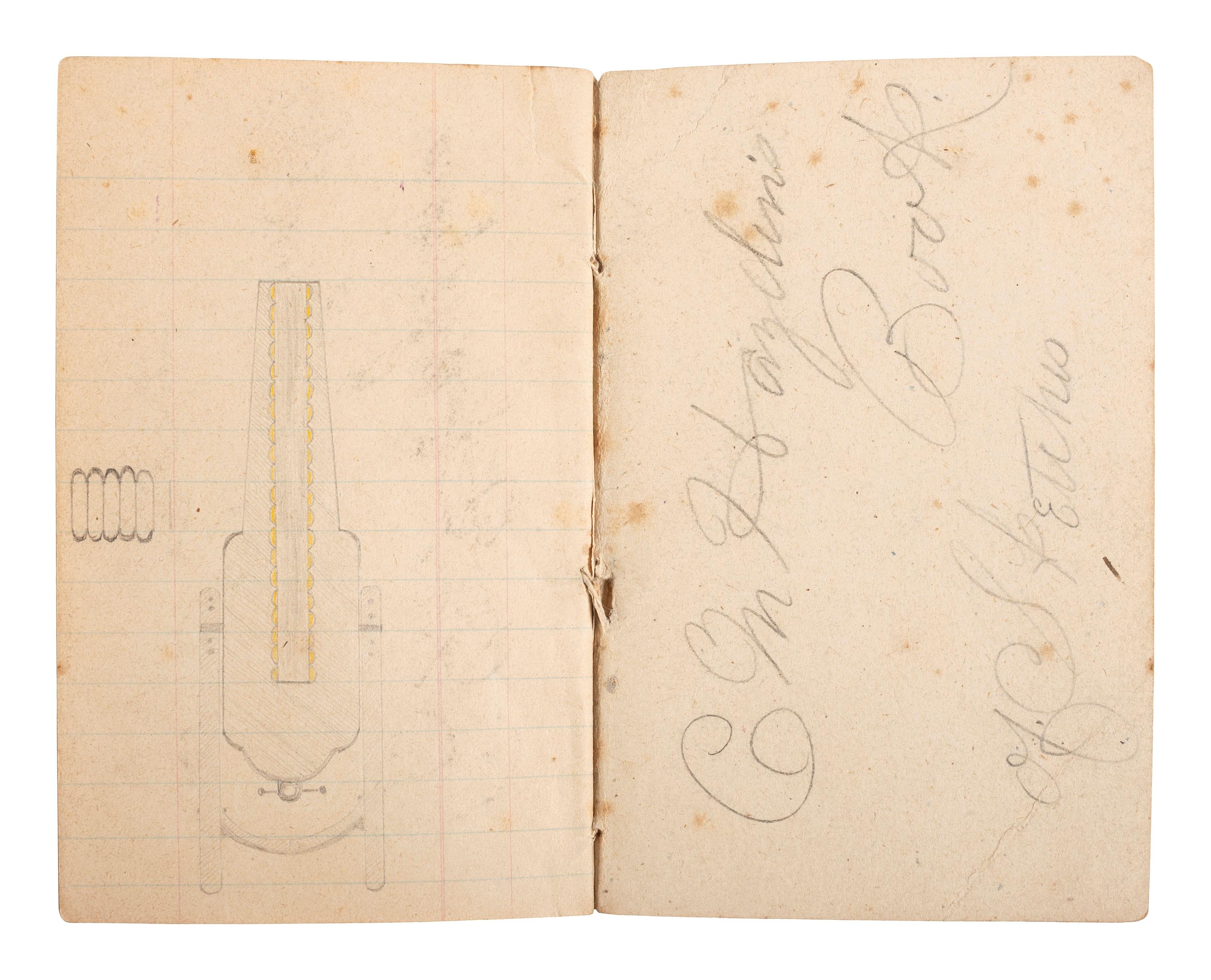 [SCIENCE & TECHNOLOGY]. Charles M. Hayden (1845-1934) archive featuring a patent model for a gun mount with associated photographs, letters, and sketchbook.