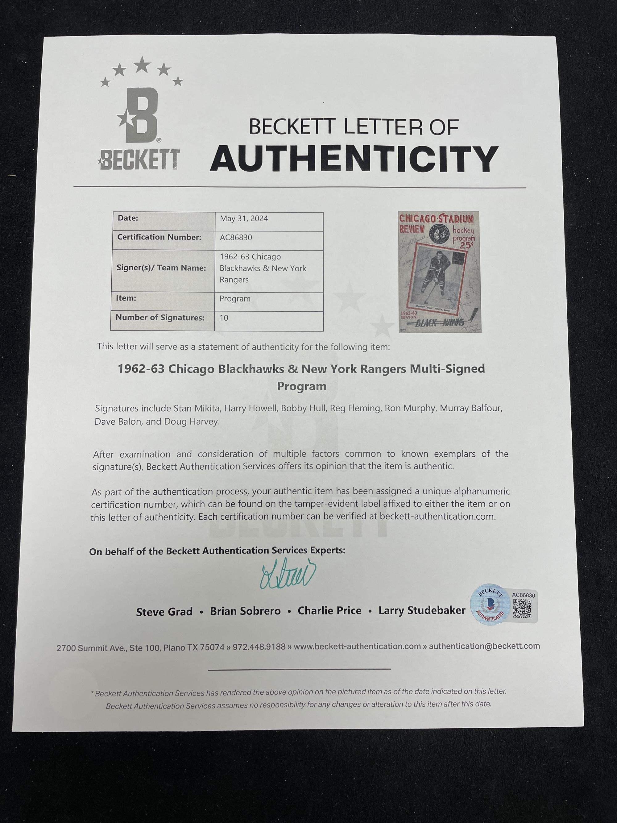 A 1962-63 Chicago Blackhawks and New York Rangers Signed Yearbook Program (Beckett Authentication Services)