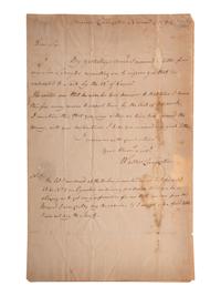 [POLITICS]. LIVINGSTON, Walter (1740-1797). Autograph letter signed ("Walter Livingston"), with franking signature on address panel of integral leaf ("Walter Livingston"), to an unnamed recipient. Manor Livingston, 30 November 1794.