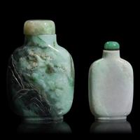 Two Chinese Jadeite Snuff Bottles, 19th Century — 清晚期 翡翠鼻煙壺兩支