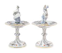 A Pair of Meissen Porcelain Figural Sweetmeat Dishes
