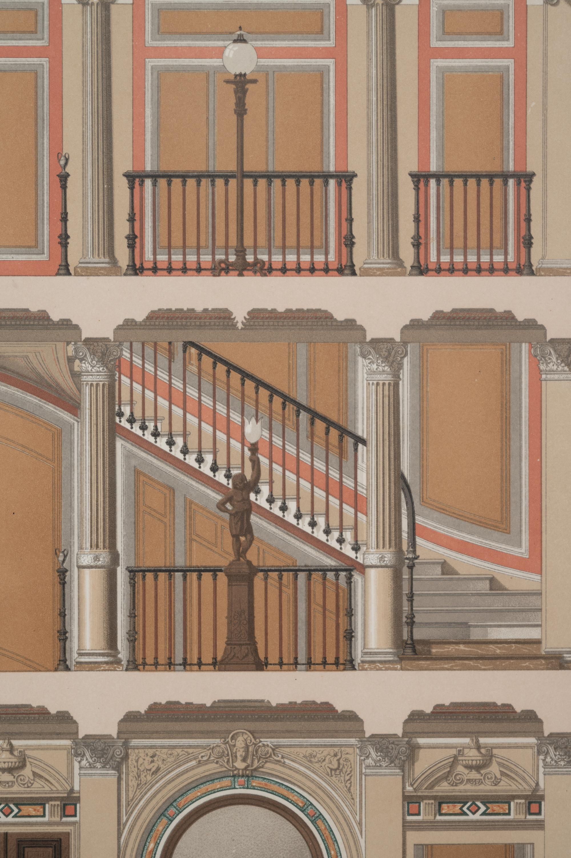 A Framed Set of French Architectural Engravings by César Daly (French, 1811-1894)