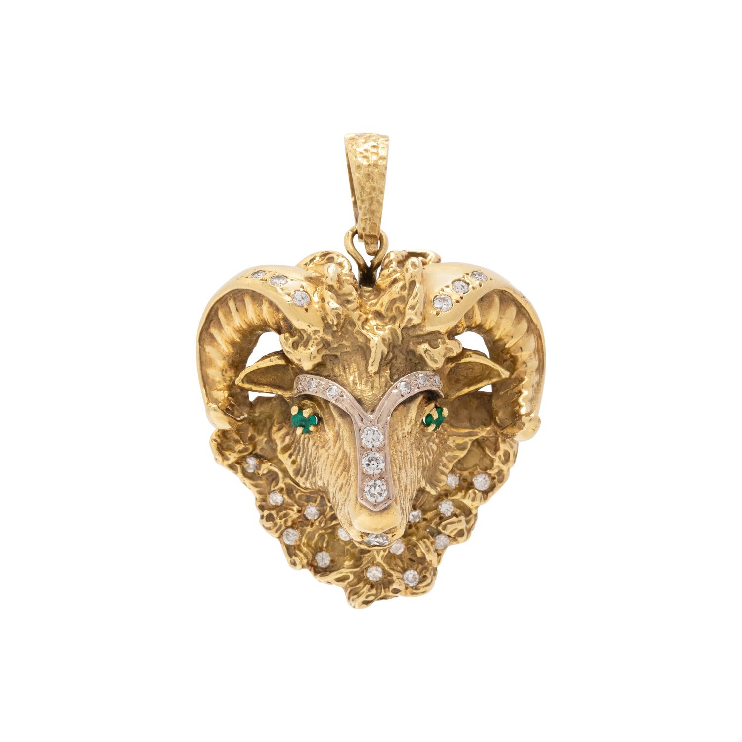 DIAMOND AND EMERALD ARIES PENDANT/BROOCH