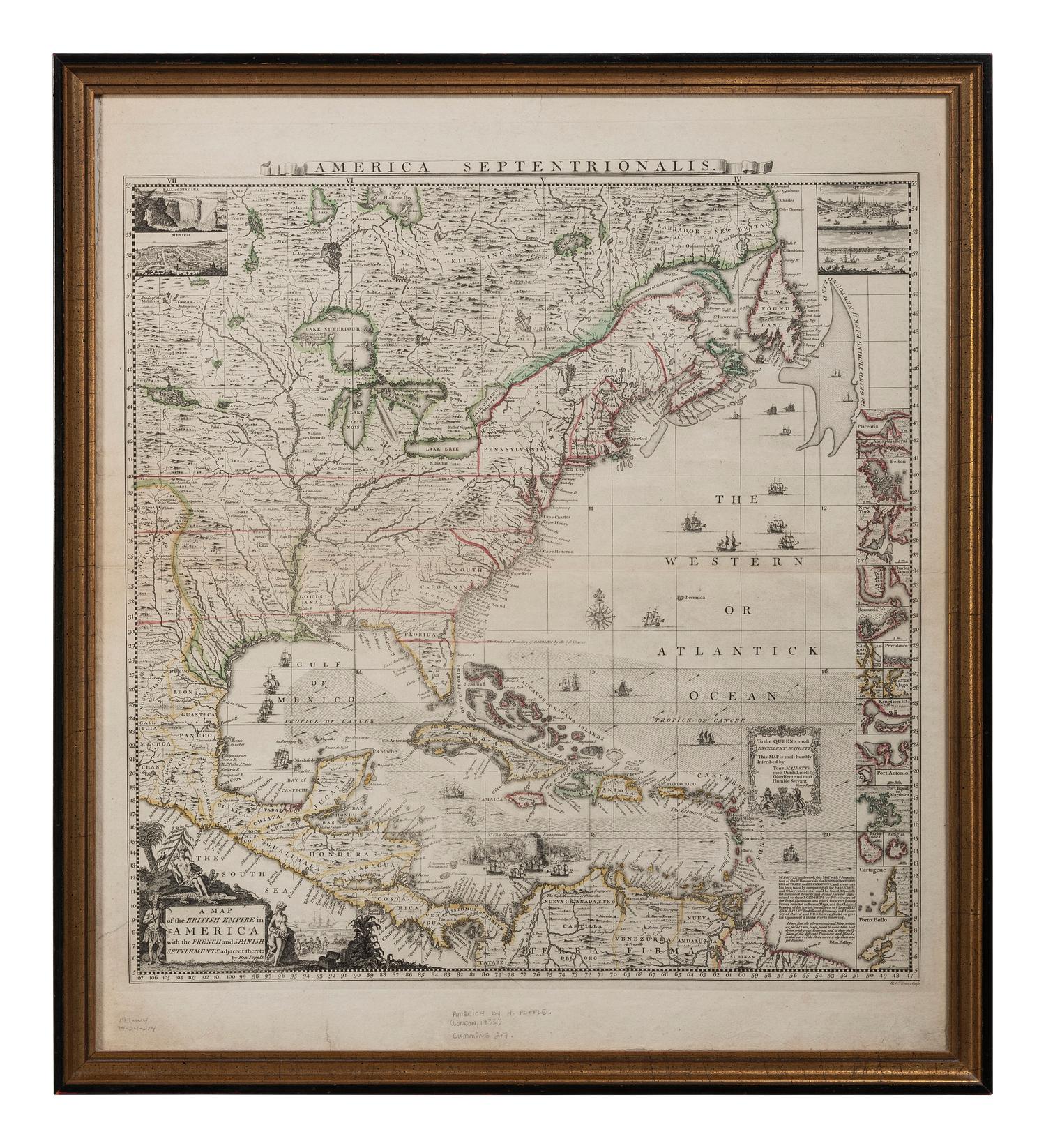 POPPLE, Henry (d.1743). A Map of the British Empire in America with the French and Spanish Settlements adjacent therto . London, ca 1734.