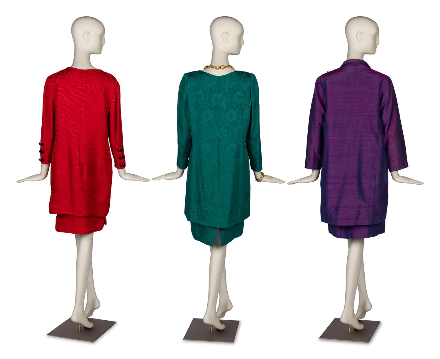 Collection of Three Designer Ensembles, Accompanied by a Collection of Costume Jewelry