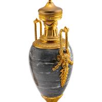 A Pair of Louis XVI Style Gilt Bronze Mounted Marble Urns