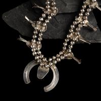 Navajo Silver and Turquoise Shadowbox Squash Blossom Necklace