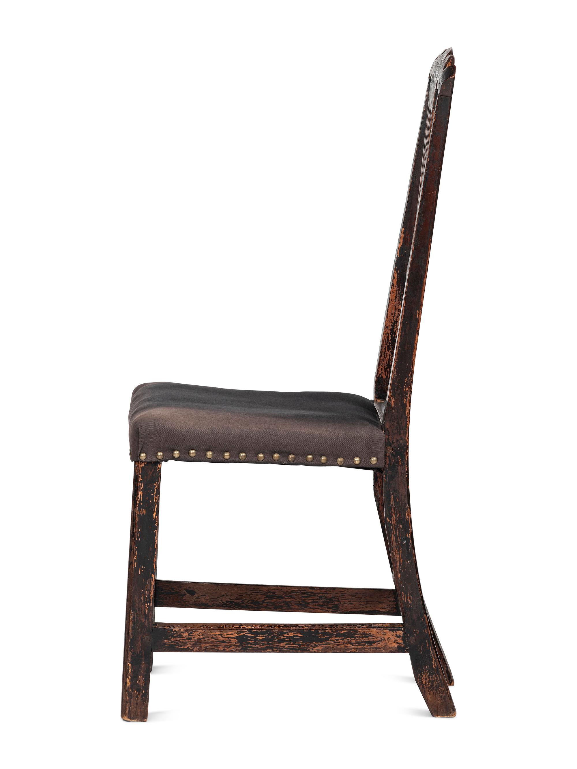 A Chippendale Carved and Black-Painted Walnut Side Chair