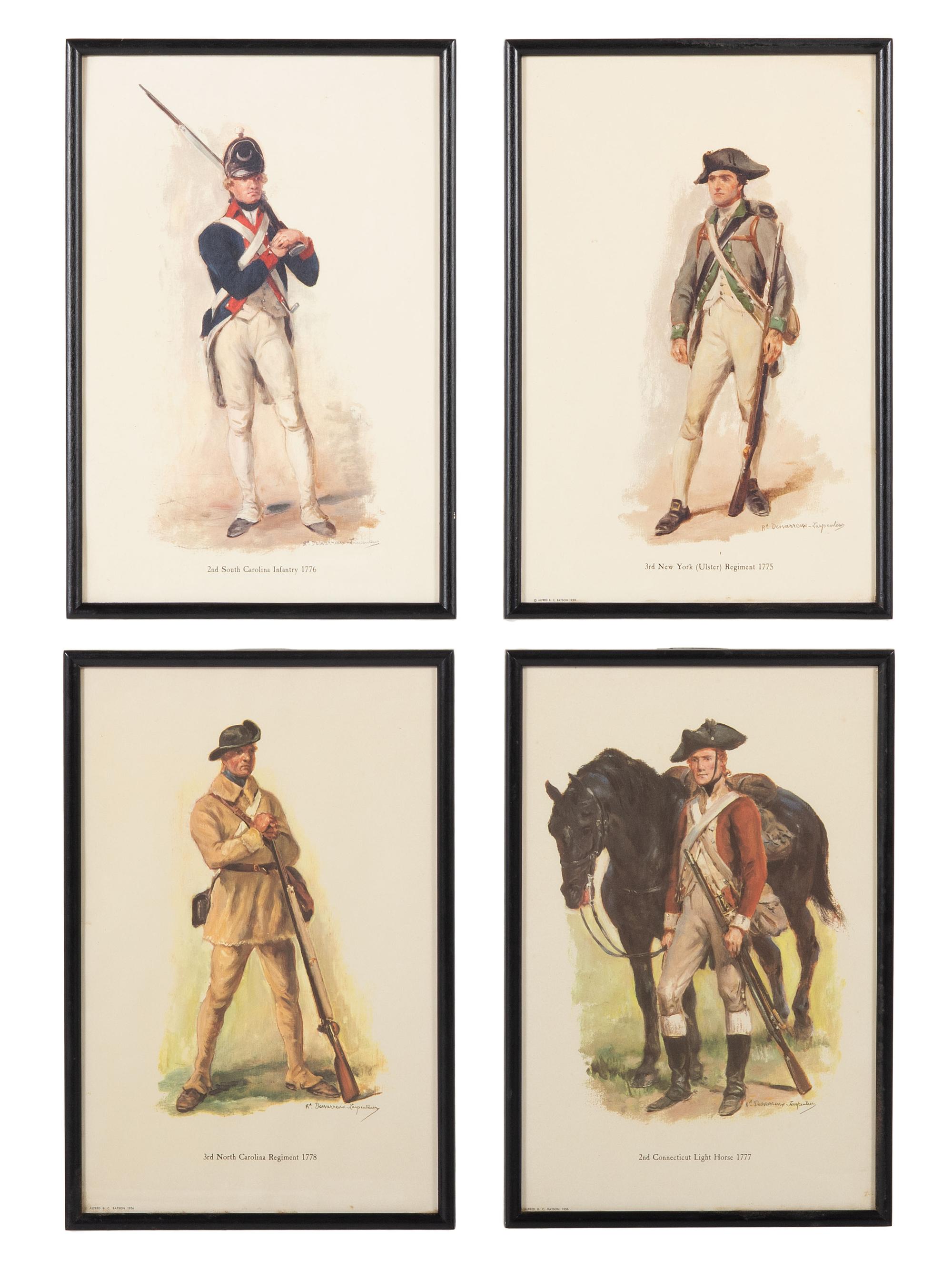 [REVOLUTIONARY WAR]. Set of 12 framed Raymond Desvarreux Larpenteur (1876-1961) military prints.
