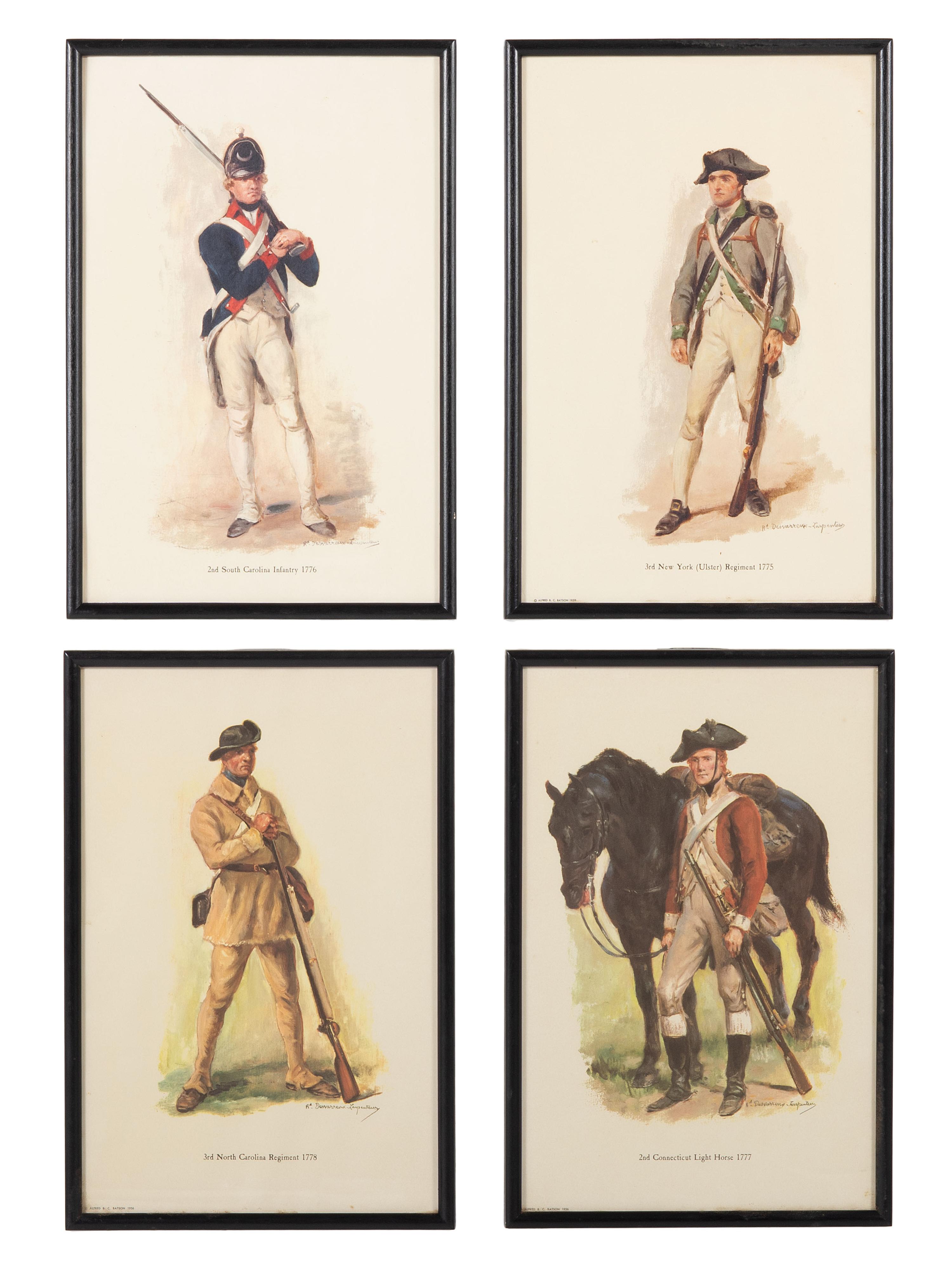 [REVOLUTIONARY WAR]. Set of 12 framed Raymond Desvarreux Larpenteur (1876-1961) military prints.
