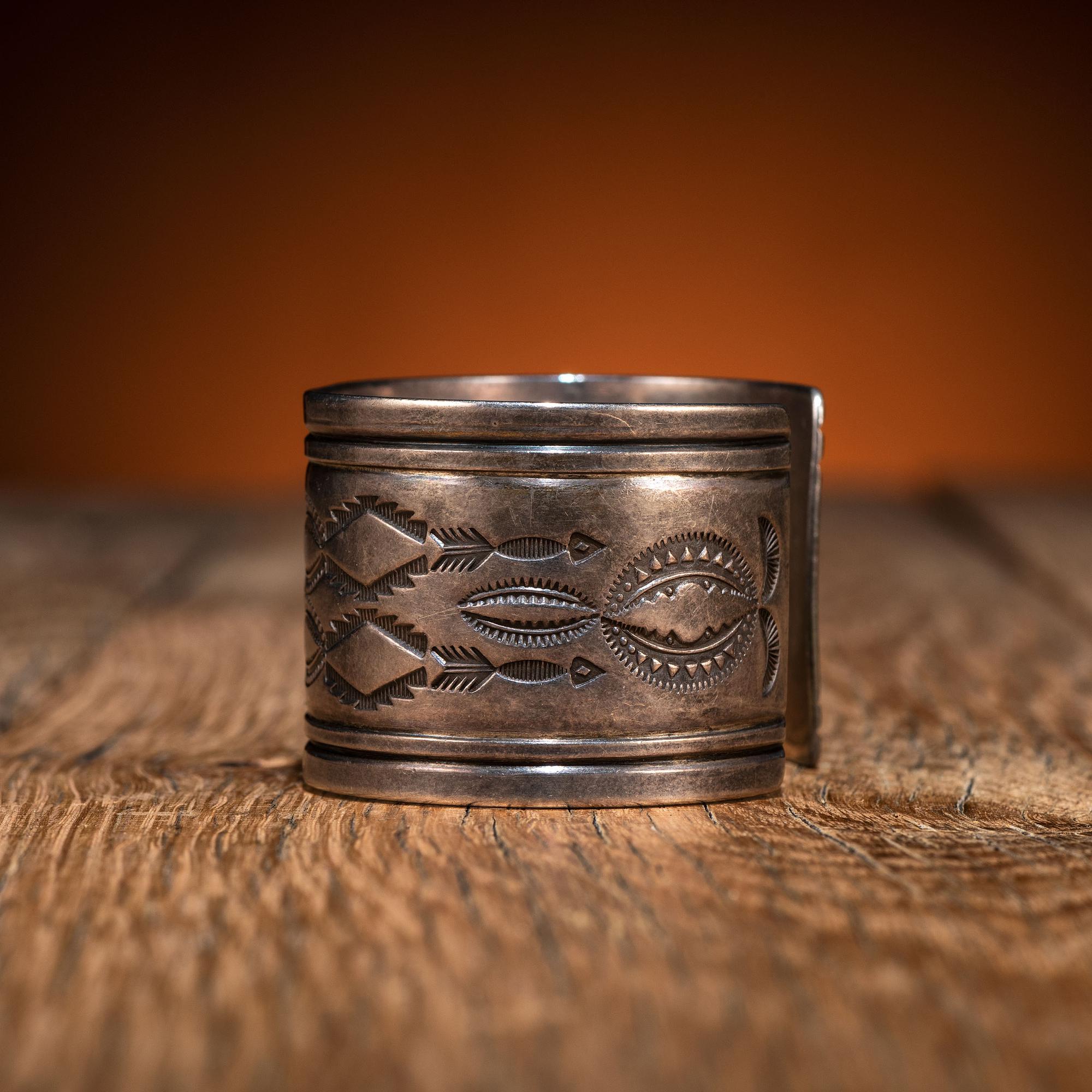 Navajo Heavily Stamped Silver Cuff Bracelet