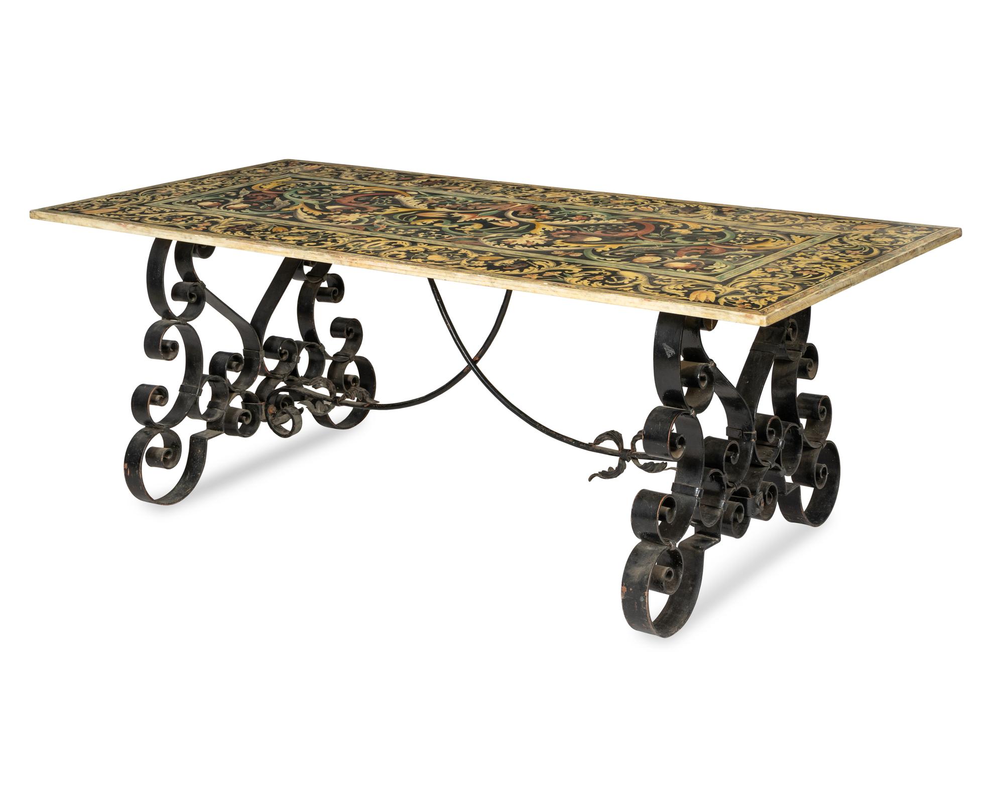 A Wrought Iron Table with Fine Italian Scagliola Top