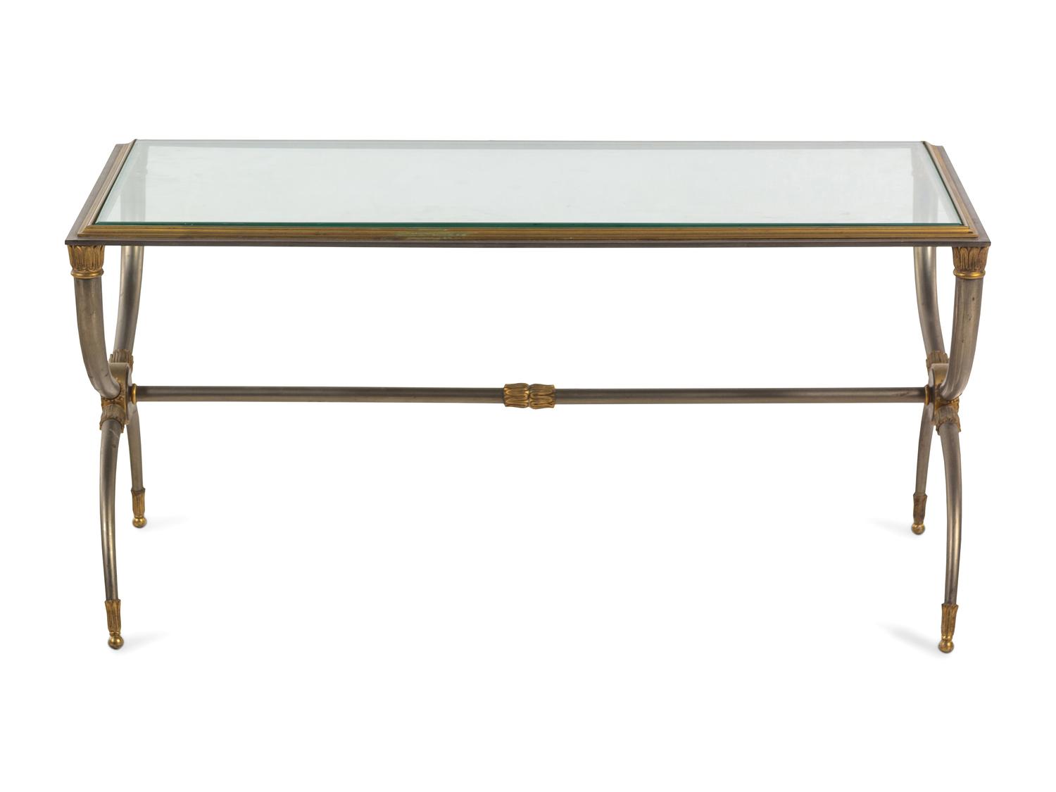 A French Steel and Brass Low Table in the Style of Maison Jansen