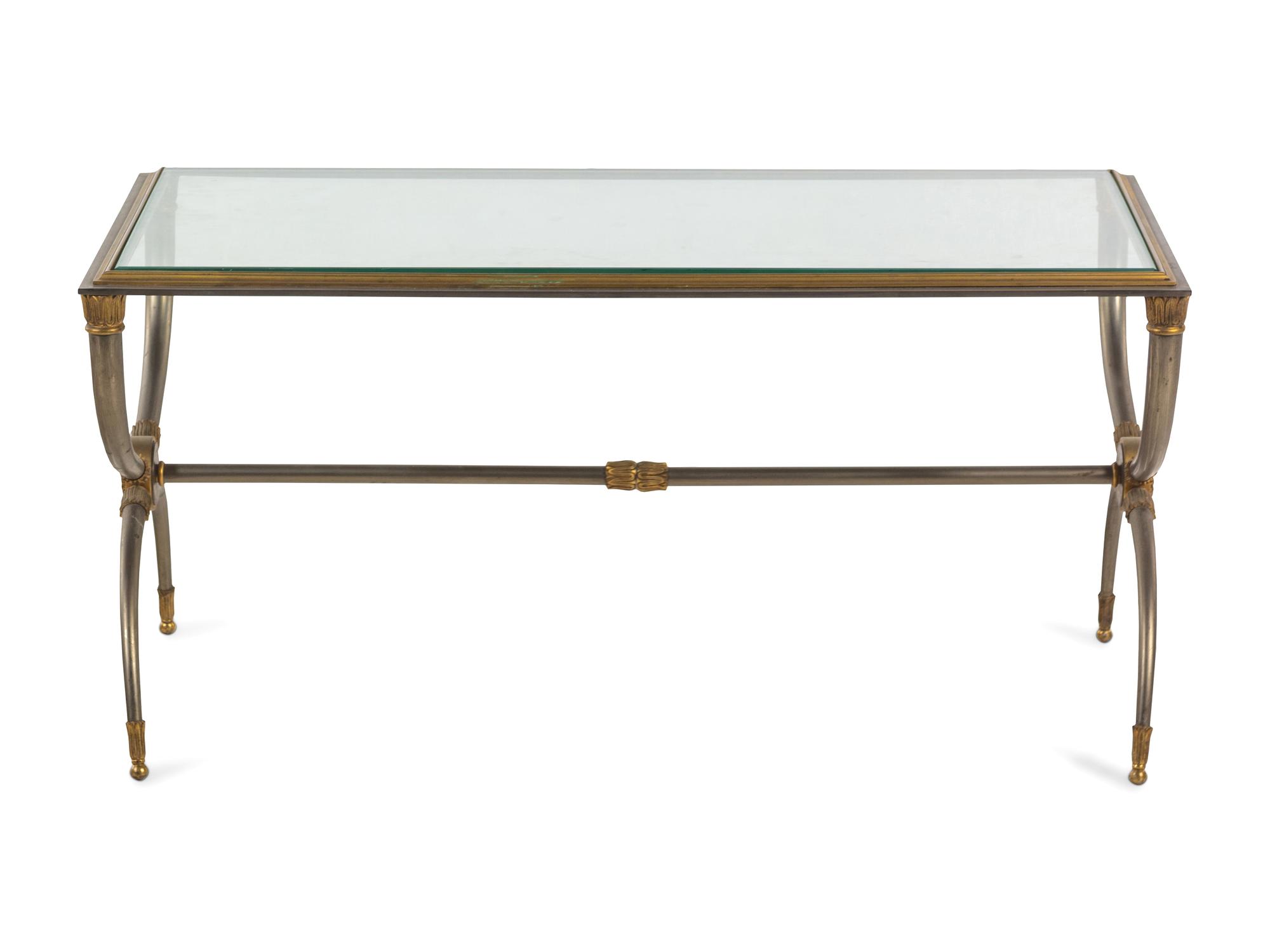 A French Steel and Brass Low Table in the Style of Maison Jansen