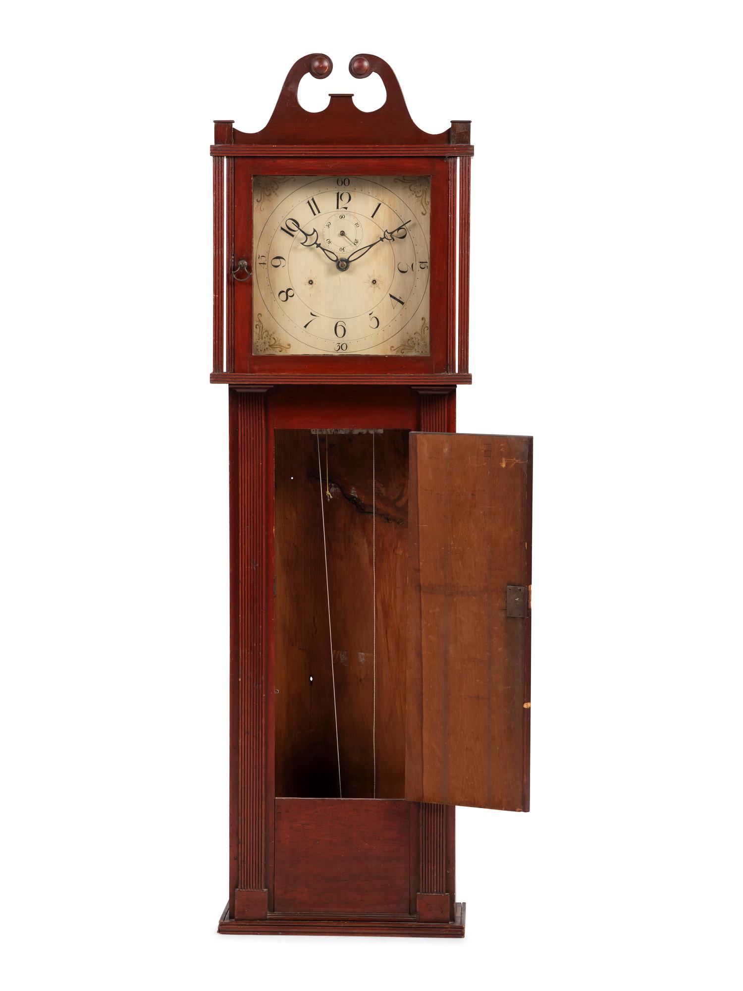 A Federal Red-Stained Pine Half-Clock