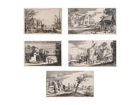 A group of five prints ( The Brewery by a Frozen Canal; The Repast Under the Tent; The Village Gateway; Untitled (Archway Over the Road); Untitled (View of a Walled Town) )